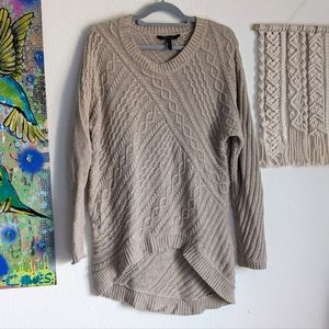 BCBG MaxAzria Beige Heather Camel Cable Knit Sweater Pullover Oversized Sz S